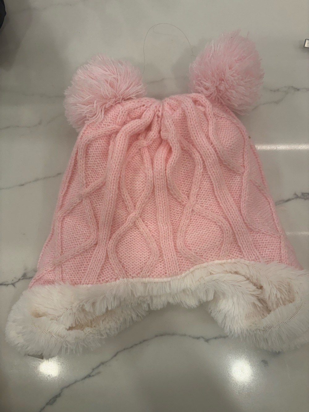 Capelli of New York Pink Cable-Knit Sweater with Faux Fur Trim